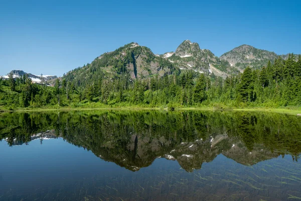 Picture Lake Com Vista Para Monte Shuksan Estado Washington Com — Fotografia de Stock