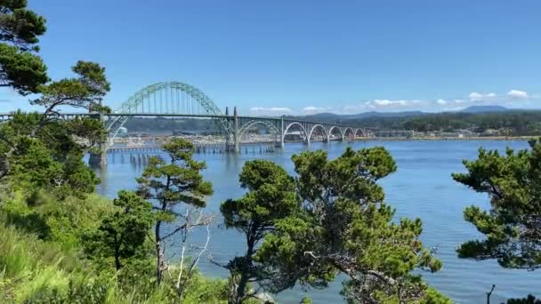 Newport Oregon Daki Yaquina Körfezi Köprüsü Yazın Manzara — Stok video