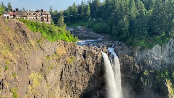 Snoqualmie Falls Wasserfall Eine Berühmte Touristenattraktion Der Nähe Von Seattle — Stockvideo