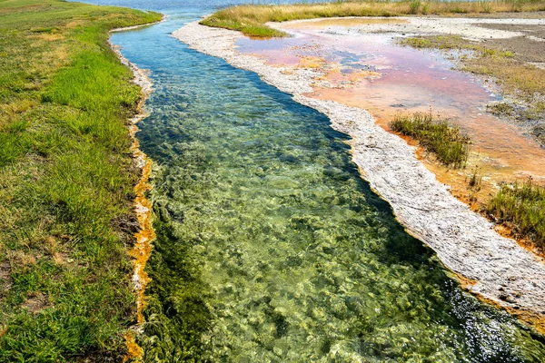 Närbild Den Vackra Färgglada Varma Källor Mineralvatten Med Stenar Alger — Stockfoto