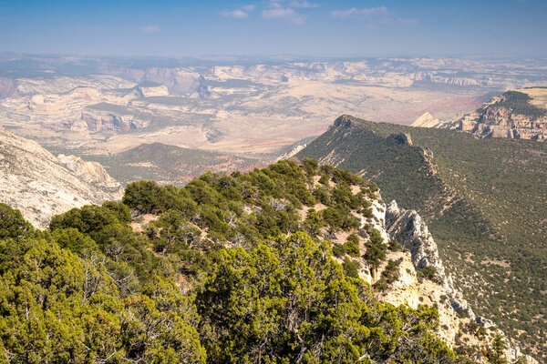 Hazy sky view of the canyon at Dinosaur National Monument