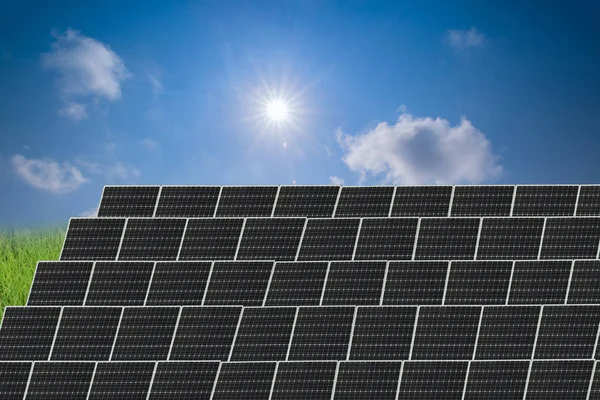 black Solar Panels and sky, alternative energy