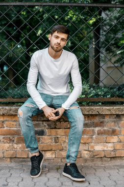 Genç bir adam şehrin sokaklarında dolaşıyor. Çocuk güneş gözlüğü şık adamın binanın yanında. Adam bir kamçı üzerinde oturur. Sakal ve saç, şık bir adamda.