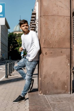 Genç bir adam şehrin sokaklarında dolaşıyor. Çocuk güneş gözlüğü şık adamın binanın yanında. Adam bir kamçı üzerinde oturur. Sakal ve saç, şık bir adamda.