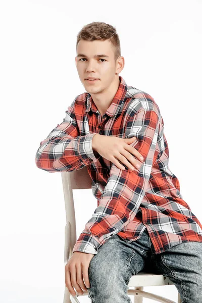 Portrait Boy Photo Studio Young Man Posing White Background Model — Stock Photo, Image