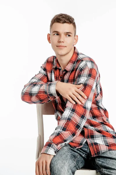 Portrait Boy Photo Studio Young Man Posing White Background Model — Stock Photo, Image