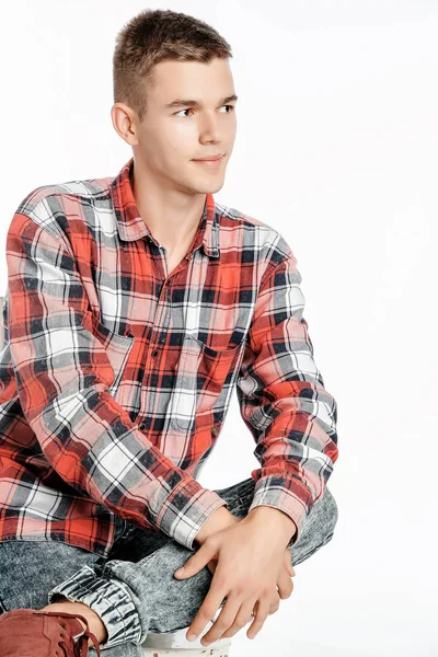 Portrait Boy Photo Studio Young Man Posing White Background Model — Stock Photo, Image