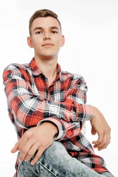 Portrait Boy Photo Studio Young Man Posing White Background Model — Stock Photo, Image