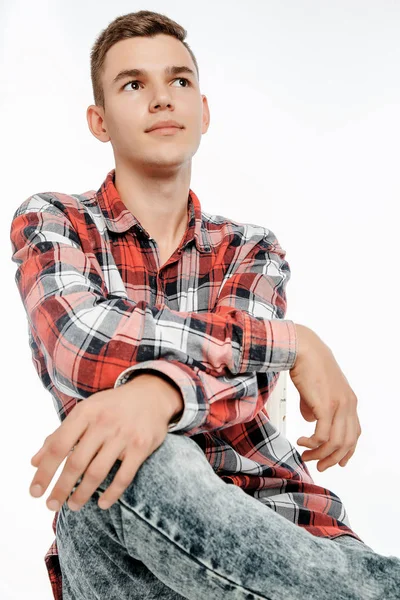 Portrait Boy Photo Studio Young Man Posing White Background Model — Stock Photo, Image