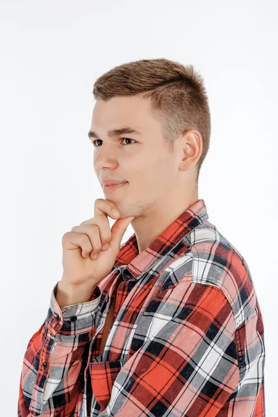 Retrato Niño Estudio Fotográfico Hombre Joven Posando Sobre Fondo Blanco —  Fotos de Stock