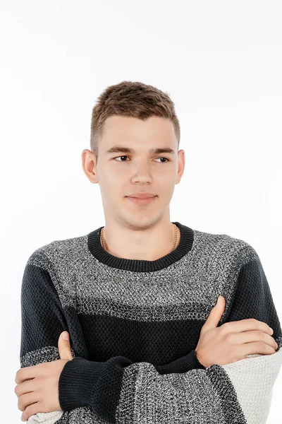 Retrato Niño Estudio Fotográfico Hombre Joven Posando Sobre Fondo Blanco —  Fotos de Stock