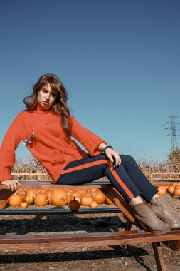 Genç kadının yanına Mısır. köyün güzel kız. Sonbahar.