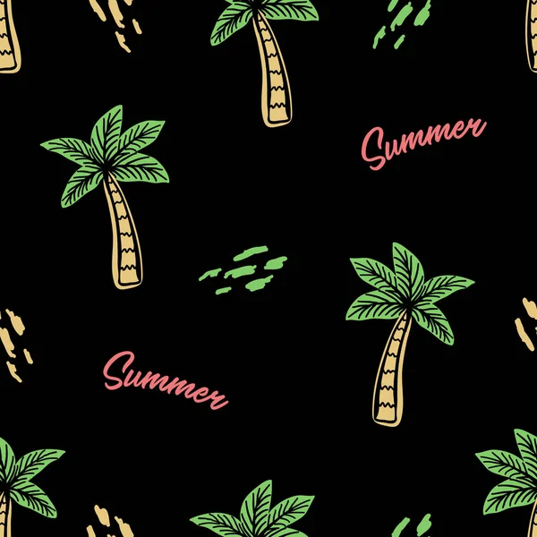 Patrón Verano Con Fondo Oscuro Elementos Estilo Dibujado Mano Diseño — Vector de stock