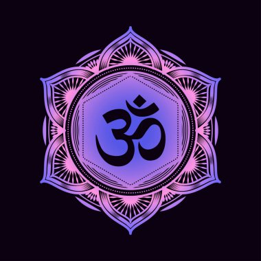 Om sembolü ile dekoratif mandala deseni. Baskı, poster, t-shirt, web için vektör tasarımı