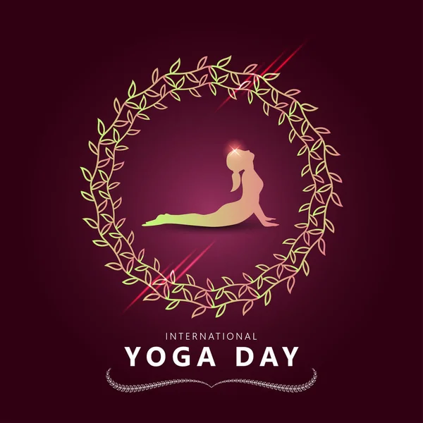 Welt Yoga Tag Hintergrund Mit Weiblicher Silhouette Illustration Und Blumenkranz — Stockvektor