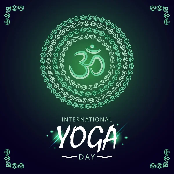 Feiern Yoga Tag Hintergrund Mit Lotus Mandala Und Symbol — Stockvektor