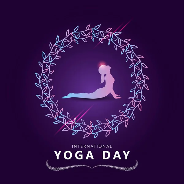 Fondo Del Día Mundial Del Yoga Con Ilustración Silueta Femenina — Vector de stock