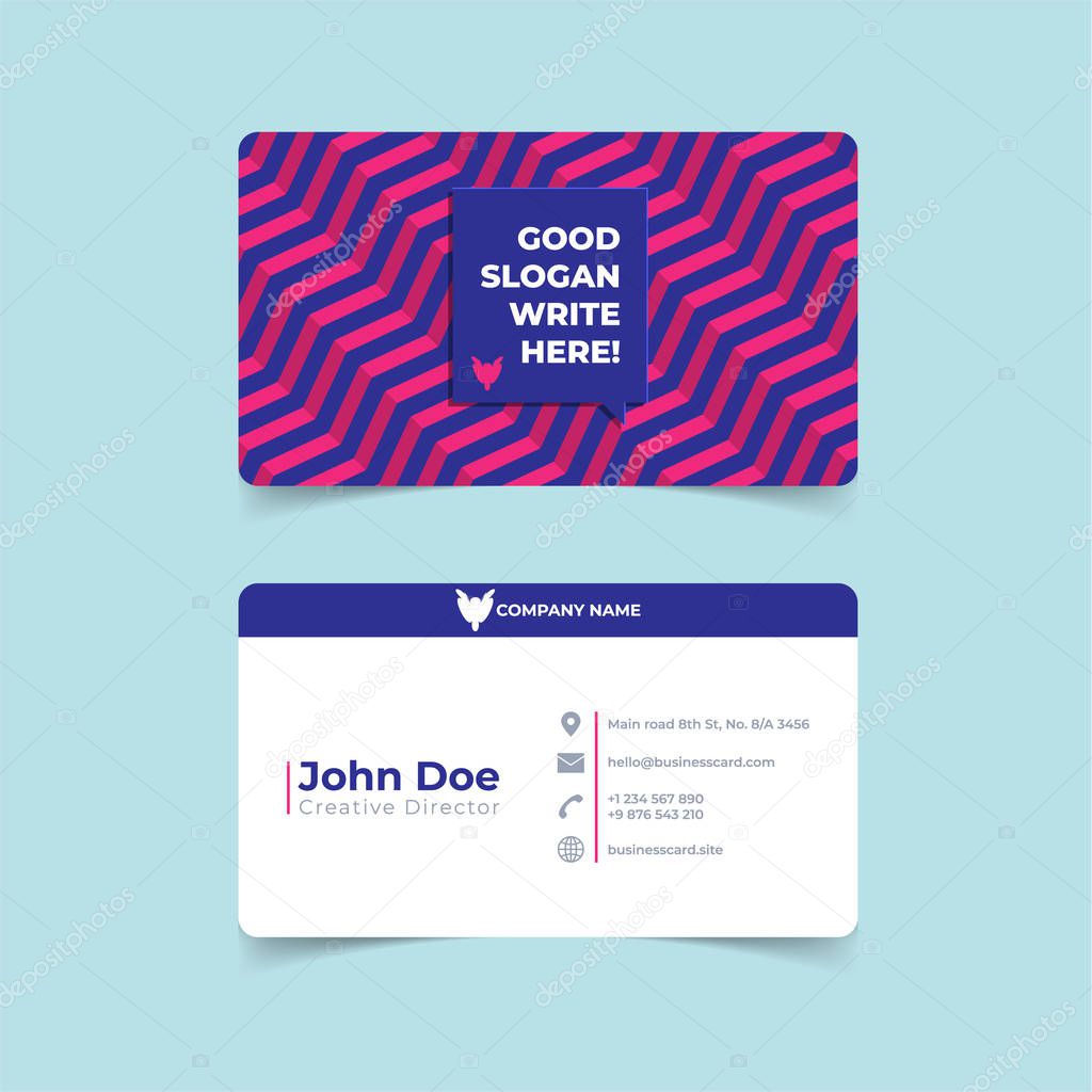 Trendy geometric zig zag pattern business card print template. Personal name card with company logo.