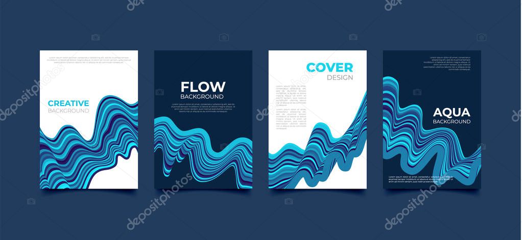 Cover background template with aqua wave pattern blue color. Flyer, poster, brochure, print design. Vector eps 10