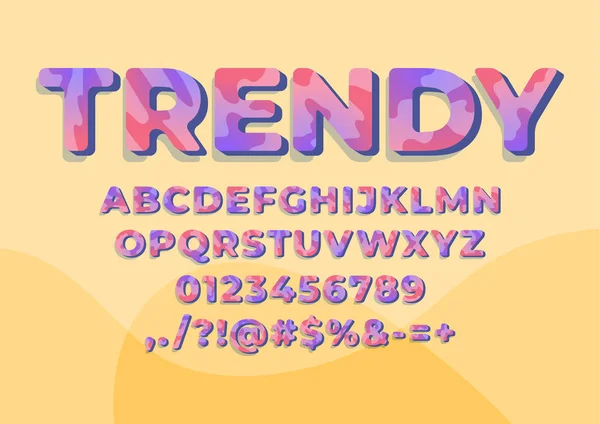 Trendy Colorato Set Caratteri Alfabeto Set Lettere Numeri Tipo — Vettoriale Stock