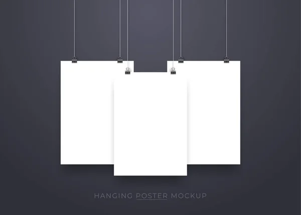 Hanging Poster Mockup Isolated Dark Background Stock Vector Design Eps — Stock Vector