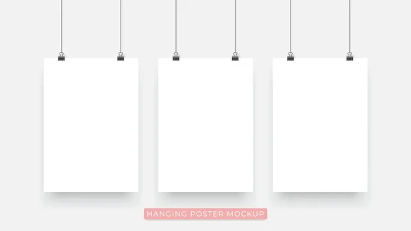 açık gri arka plan üzerinde izole poster mockup asılı. stok vektör tasarımı eps 10
