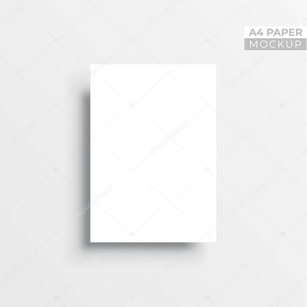 Realistic 3D paper mock up isolated light gray background. Vector design template