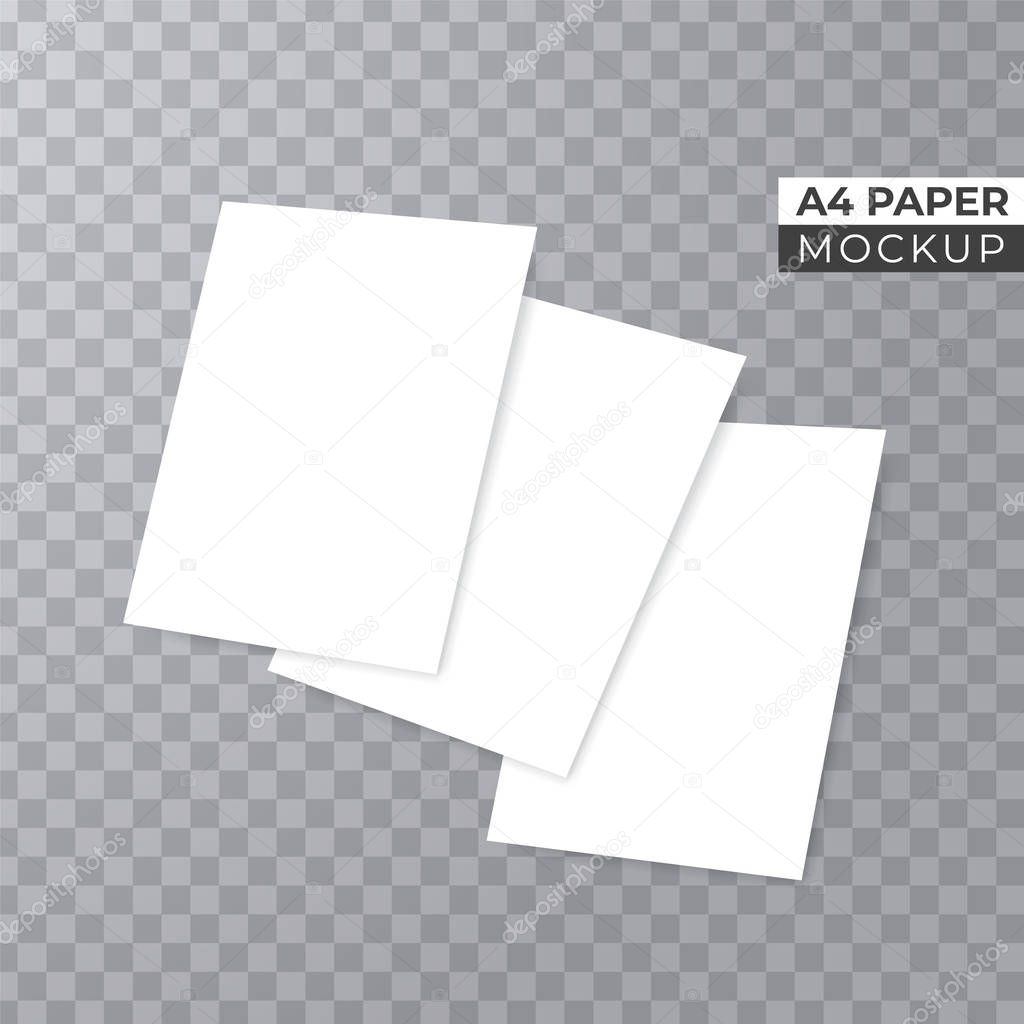 Realistic 3D paper mock up isolated transparent background. Vector design template