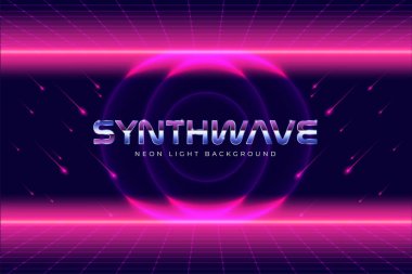 Arka Plan Manzara 80s Stil. Synthwave, retrowave duvar kağıdı tasarımları. Vektör eps 10