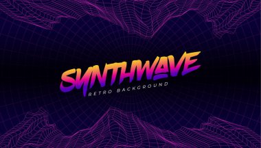 3D Background Illustration 80s Style. Synthwave, retrowave background. clipart