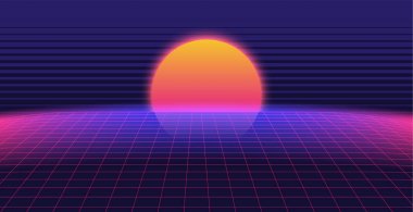 3D Background Illustration Inspired by 80s Scene. Synthwave, retrowave background. clipart