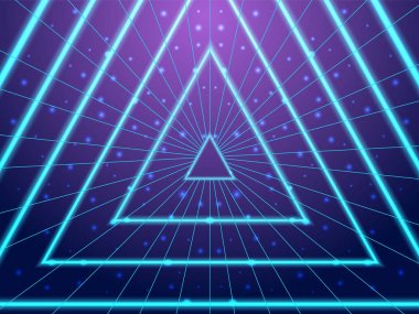 Arka plan üçgen tünel 80s Stil. Synthwave, retrowave duvar kağıdı tasarımları. Vektör eps 10