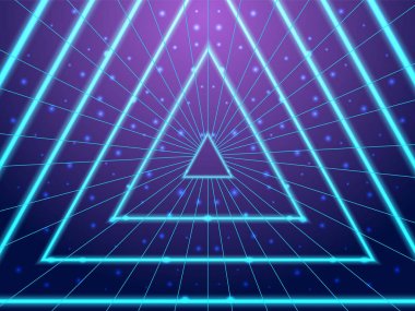 Background triangle tunnel 80s Style. Synthwave, retrowave wallpaper designs. Vector eps 10 clipart