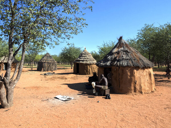 NORTH NAMIBIA,  MAY 6 2018: Hut of the tribe of Himba,  May 6 2018,  North Namibia 