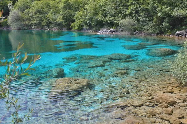 Modré Dno Hloubce Lago Cornino Itálie — Stock fotografie
