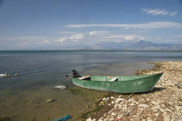 Barco Pesca Orillas Del Lago Skadar Albania — Foto de Stock