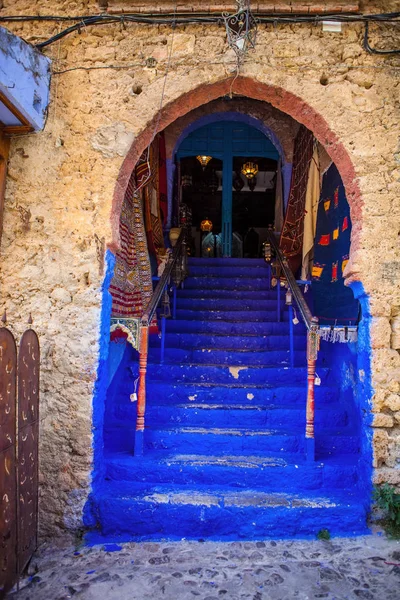 Okouzlující Modré Alej Chefchaouen Maroko — Stock fotografie