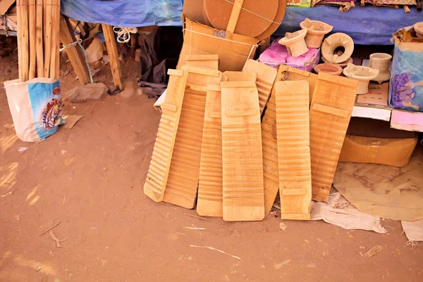 Traditional boards for washing clothes at the market Morocco