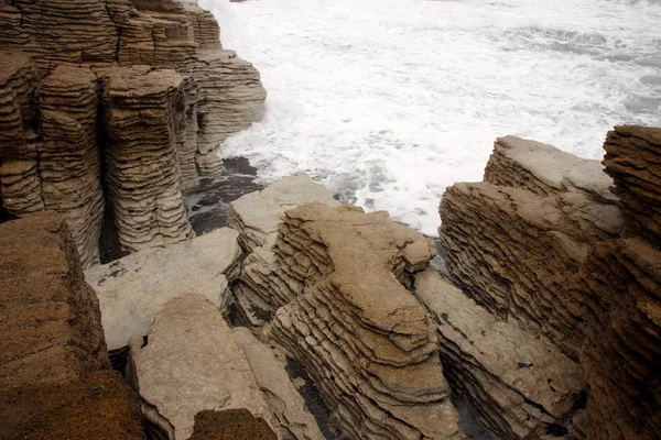 Roca Extraña Formada Por Erosión Punakaiki Nueva Zelanda Isla Sur —  Fotos de Stock