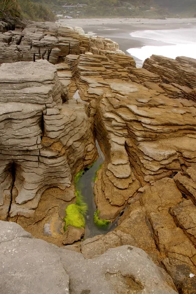 Erozyon Punakaiki Yeni Zelanda Güney Adası Tarafından Kurulan Tuhaf Kaya — Stok fotoğraf