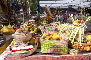   Endonezya'da - Nusa Penida, törenleri sırasında Hindular teklifleri