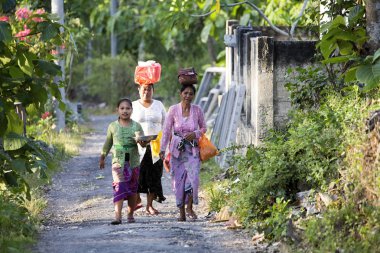 Hindu kadınlar taşımak onların kafaları teklifleri-Nusa Penida, Endonezya