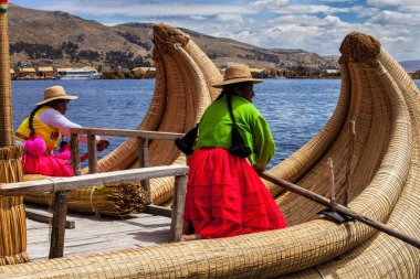 Reed tekne Güney Peru Titicaca dünyada en yüksek Gölü 