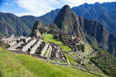 Görünümü, antik Inca şehir, Machu Picchu. 15-yy Inca sitesi. 'kayıp şehir İnka'. Machu Picchu tapınak kalıntıları. UNESCO Dünya Mirası Sit alanı. Peru