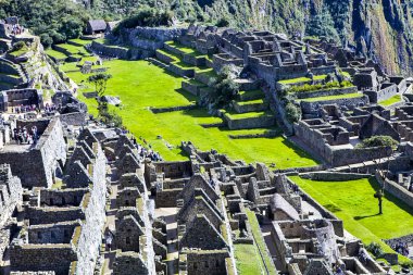 Görünümü, antik Inca şehir, Machu Picchu. 15-yy Inca sitesi. 'kayıp şehir İnka'. Machu Picchu tapınak kalıntıları. UNESCO Dünya Mirası Sit alanı. Peru