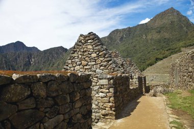 Görünümü, antik Inca şehir, Machu Picchu. 15-yy Inca sitesi. 'kayıp şehir İnka'. Machu Picchu tapınak kalıntıları. UNESCO Dünya Mirası Sit alanı. Peru