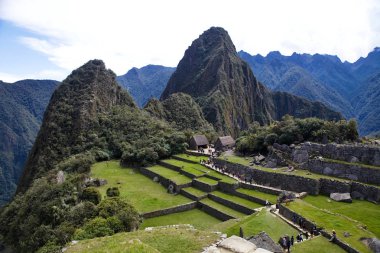 Görünümü, antik Inca şehir, Machu Picchu. 15-yy Inca sitesi. 'kayıp şehir İnka'. Machu Picchu tapınak kalıntıları. UNESCO Dünya Mirası Sit alanı. Peru