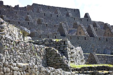 Görünümü, antik Inca şehir, Machu Picchu. 15-yy Inca sitesi. 'kayıp şehir İnka'. Machu Picchu tapınak kalıntıları. UNESCO Dünya Mirası Sit alanı. Peru