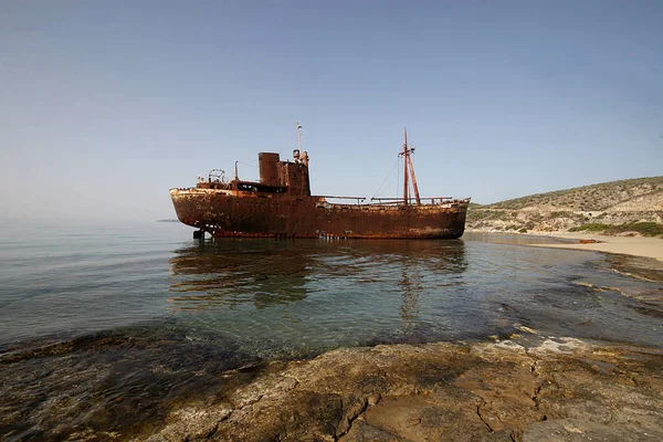 The wreck of a cargo ship wreck on the coast, Greece