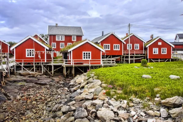 Maisons Typiques Sur Côte Norvège — Photo